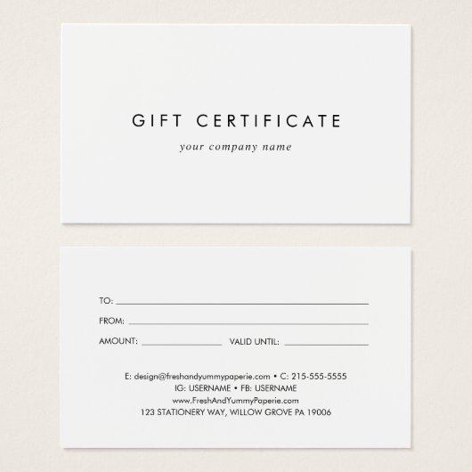 Geschenkgutschein für Chic Typografy (Vorne & Hinten)