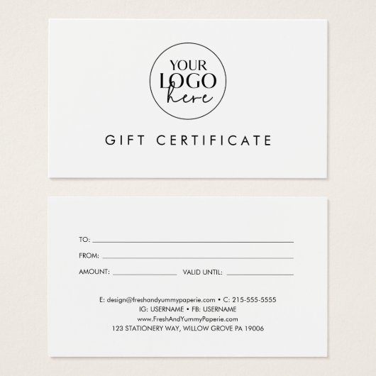 Geschenkgutschein für Chic Typografy Business (Vorne & Hinten)