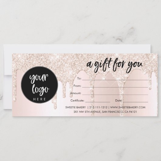 Geschenkgutschein für das Firmenlogo Rosa Glitzer (Vorderseite)