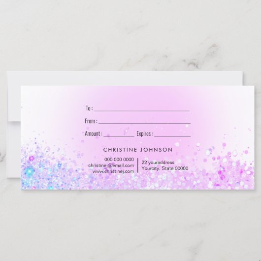 Geschenkgutschein für das lila Schmetterlingslogo (Rückseite)