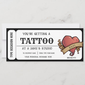 Geschenkgutschein für das persönliche Herz Tattoo Einladung