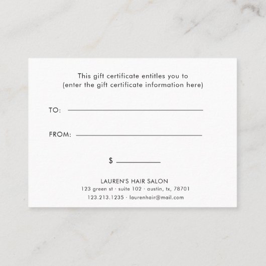 Geschenkgutschein für den Blumenzahn in Mitternach Visitenkarte (Rückseite)