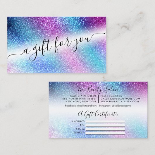 Geschenkgutschein für den lila Blauen Nebel Galaxy Visitenkarte (Vorne/Hinten)