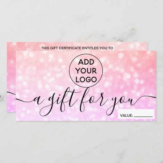 Geschenkgutschein für den rosa Glitzer (Vorne/Hinten)