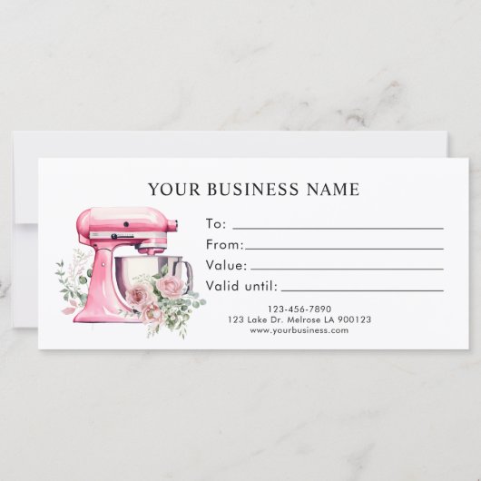 Geschenkgutschein für die Bäckerei in Rosa Blumenb (Rückseite)