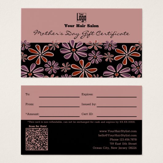 Geschenkgutschein für die Blumenmutter in schwarze (Vorne & Hinten)