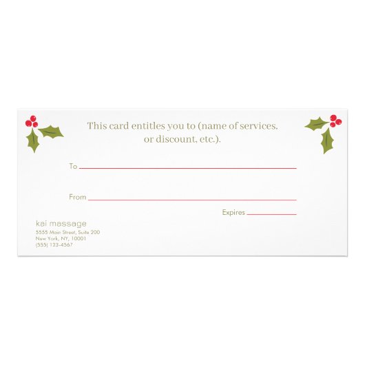 Geschenkgutschein für einen eleganten Urlaub Werbekarte (Hinten)