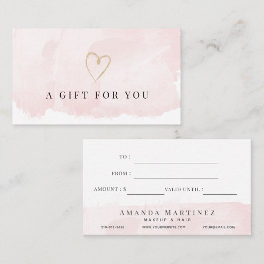 Geschenkgutschein für elegante Rosa Wasserfarben Visitenkarte (Vorne/Hinten)