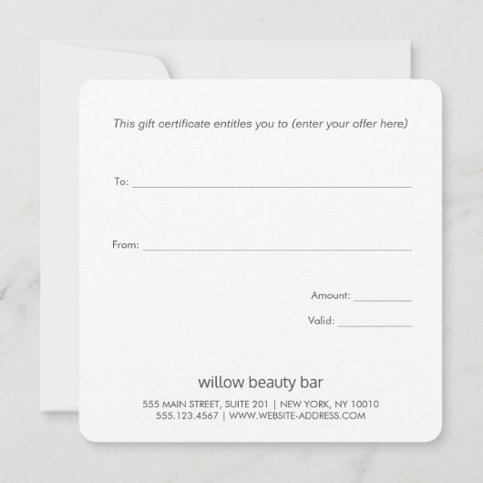 Geschenkgutschein für elegantes Skriptleaf-Muster (Rückseite)