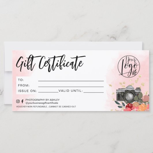 Geschenkgutschein für Fotografen aus Floralgold (Rückseite)