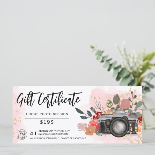 Geschenkgutschein für Fotografen aus Floralgold (Stehend Vorderseite)