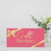 Geschenkgutschein für goldfarbene Bänder mit rosa  (Stehend Vorderseite)