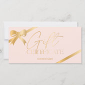 Geschenkgutschein für goldfarbene Bänder mit rosa (Vorderseite)
