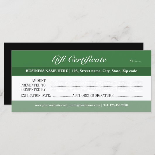 Geschenkgutschein für grüne Tones (Vorne/Hinten)