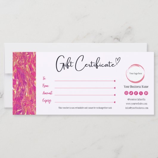 Geschenkgutschein für Hot Pink und Gold (Vorderseite)