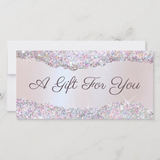 Geschenkgutschein für Imitate mit rosa Glitzer (Vorderseite)