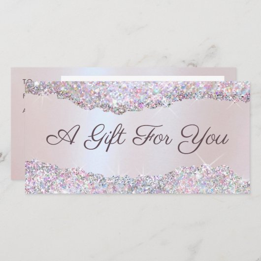 Geschenkgutschein für Imitate mit rosa Glitzer (Vorne/Hinten)