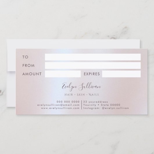 Geschenkgutschein für Imitate mit rosa Glitzer (Rückseite)