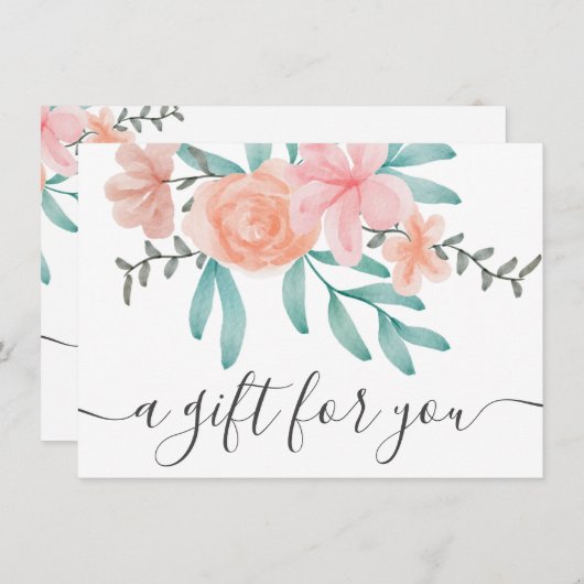 Geschenkgutschein für korallenrosa florale Aquarel (Vorne/Hinten)