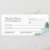 Geschenkgutschein für kundenspezifische Succules (Rückseite)