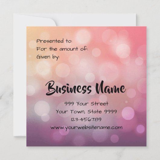 Geschenkgutschein für Lila Feiertage in Rosa (Rückseite)