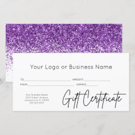 Geschenkgutschein für lila Glitzer-Logo