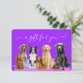 Geschenkgutschein für lila Hunde Boarding (Stehend Vorderseite)