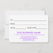Geschenkgutschein für lila Hunde Boarding (Rückseite)
