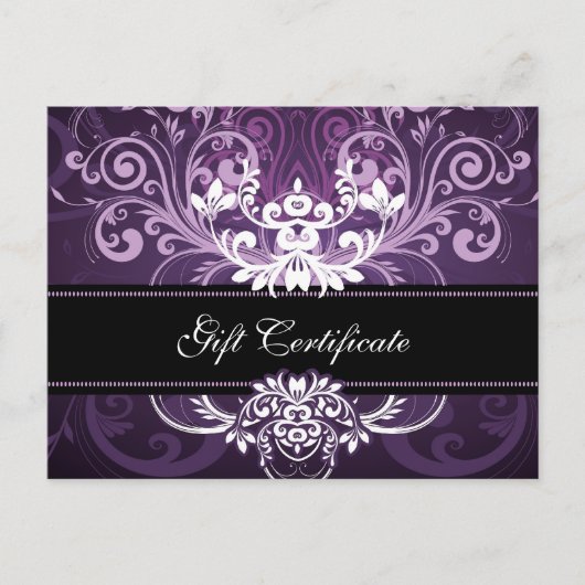 Geschenkgutschein für lila und weiße Blütenwirbel Postkarte (Vorderseite)