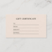 Geschenkgutschein für moderne Beige-Business-Logos Visitenkarte (Rückseite)
