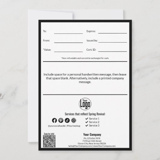 Geschenkgutschein für moderne Frühlingserlebnisse (Rückseite)