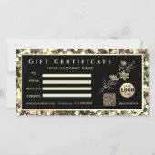 Geschenkgutschein für moderne Gold Floral Add-Logo (Rückseite)