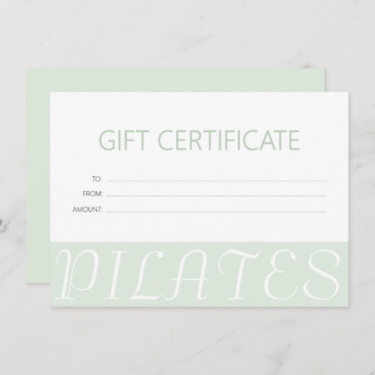 Geschenkgutschein für moderne Minzgrün-Pilates (Vorne/Hinten)