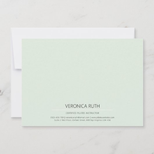 Geschenkgutschein für moderne Minzgrün-Pilates (Rückseite)