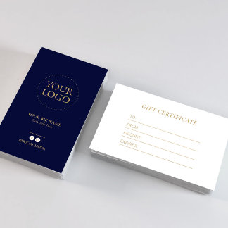 Geschenkgutschein für moderne Navy & Gold-Business Visitenkarte