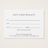 Geschenkgutschein für moderne Schwarze Fotos (Rückseite)