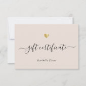 Geschenkgutschein für moderne Script-Gold-Herz-Log (Vorderseite)