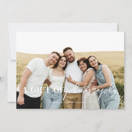 Geschenkgutschein für moderne Skriptfotografie (Vorderseite)