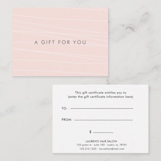 Geschenkgutschein für moderne Streifen in Rosa Visitenkarte (Vorne/Hinten)