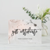 Geschenkgutschein für modernes Rosa und Graumarmor (Stehend Vorderseite)