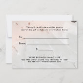 Geschenkgutschein für modernes Rosa und Graumarmor (Rückseite)