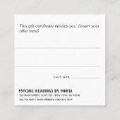 Geschenkgutschein für psychische Medien Quadratische Visitenkarte (Rückseite)