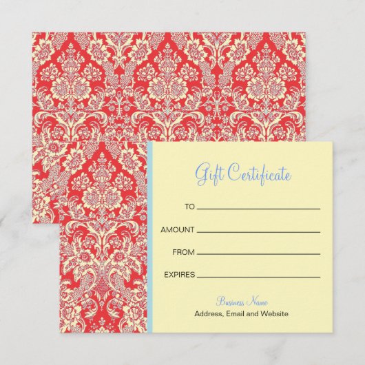 Geschenkgutschein für Red Damask (Vorne/Hinten)