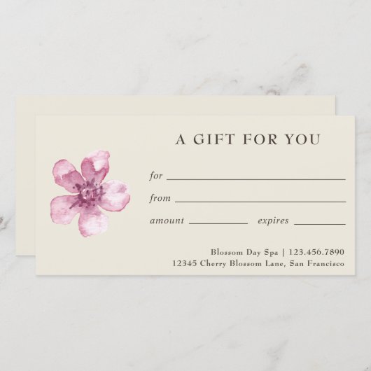 Geschenkgutschein für Rosa Blumenkirsche (Vorne/Hinten)