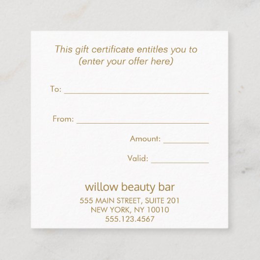 Geschenkgutschein für Rosa Blumenwasser Quadratische Visitenkarte (Rückseite)