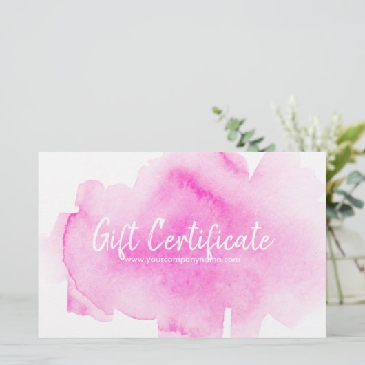 Geschenkgutschein für Rosa Wasserfarben Briefpapier (Stehend Vorderseite)