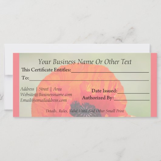 Geschenkgutschein für Rote Mohn-Blume (Rückseite)