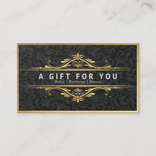 Geschenkgutschein für schwarze und goldene Blumend Rabattkarte (Vorderseite)