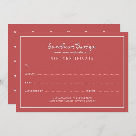 Geschenkgutschein für Tiny Hearts (Vorne/Hinten)