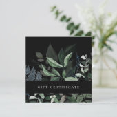 Geschenkgutschein für tropische Blätter mit schwar Einladung (Stehend Vorderseite)